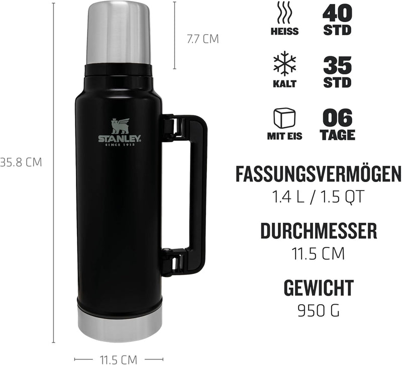 Stanley Classic Legendary Thermosflasche Edelstahl 1.4L - Thermos Hält 40 Stunden Heiss oder Kalt -