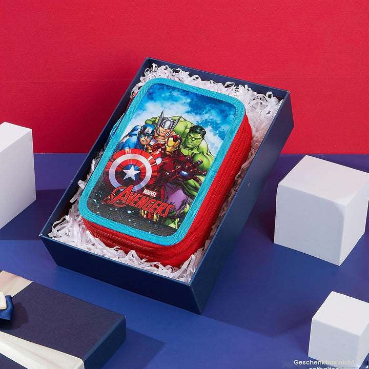 Marvel Federmäppchen für Jungen, Federmäppchen, Fächer, gefüllt, für Schule, Filz, Buntstift, Gesche