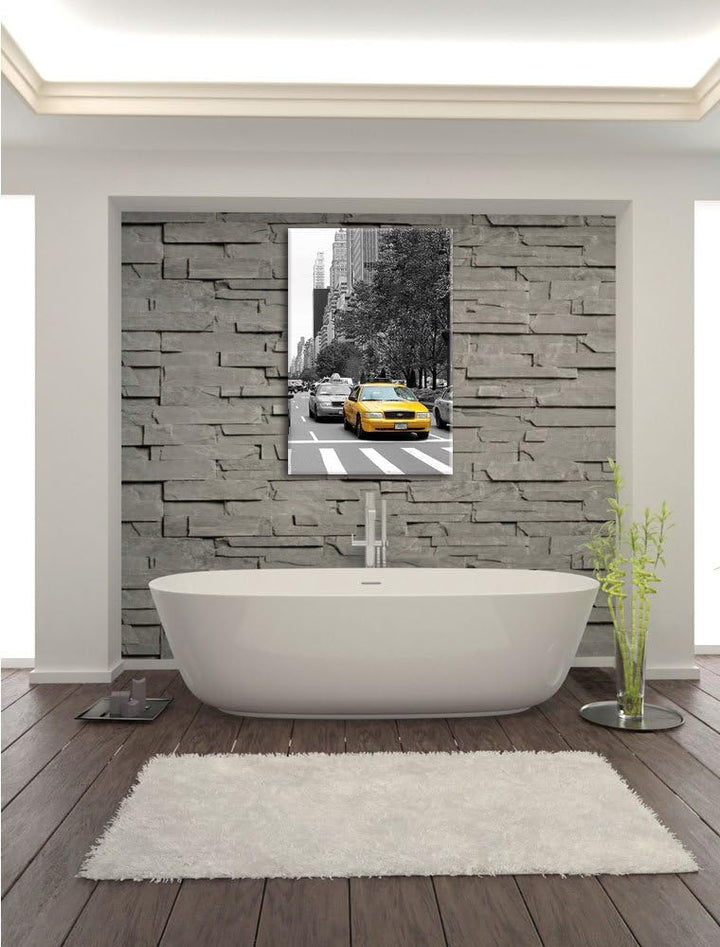 Pixxprint Taxis in New York Schwarz-Weiss als Leinwandbild/Grösse: 100x70 / Wandbild/Kunstdruck/fert