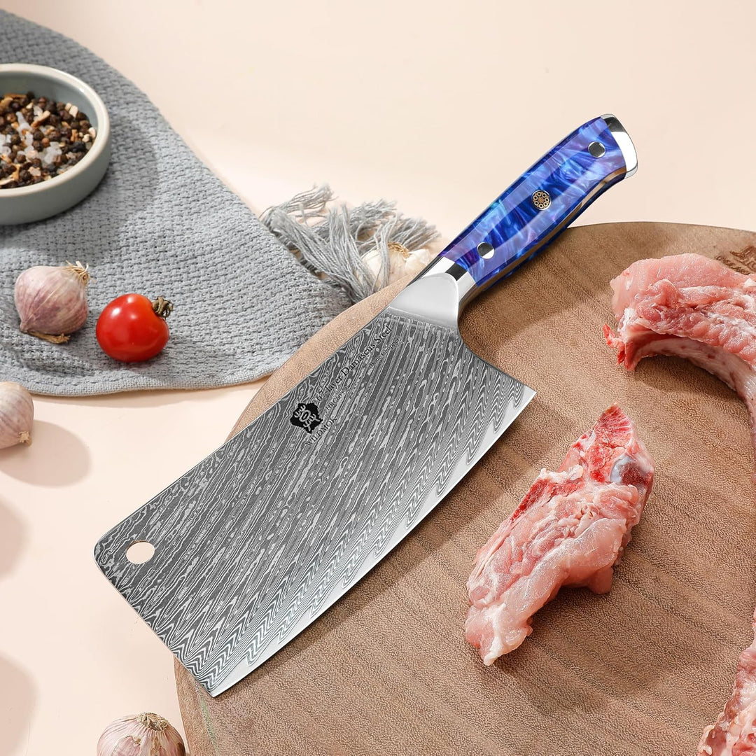 WILDMOK Fleischerbeil, professionelles 16.5 cm Knochenhacker-Metzgermesser, Hackmesser aus Damaststa