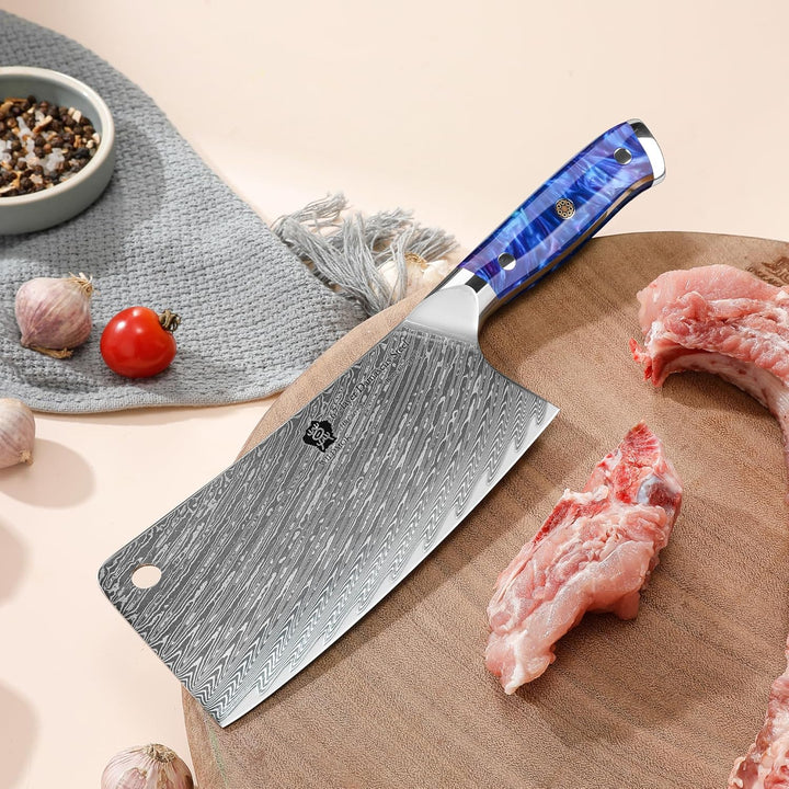 WILDMOK Fleischerbeil, professionelles 16.5 cm Knochenhacker-Metzgermesser, Hackmesser aus Damaststa