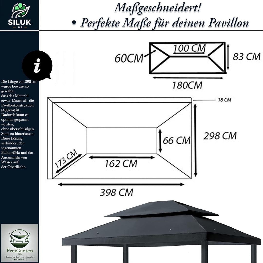 freigarten.de Ersatzdach für Pavillon 3x4m Wasserdicht Material Panama PVC weich 370g/m² extra stark