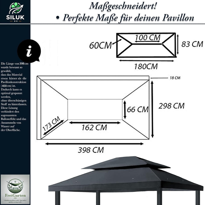 freigarten.de Ersatzdach für Pavillon 3x4m Wasserdicht Material Panama PVC weich 370g/m² extra stark
