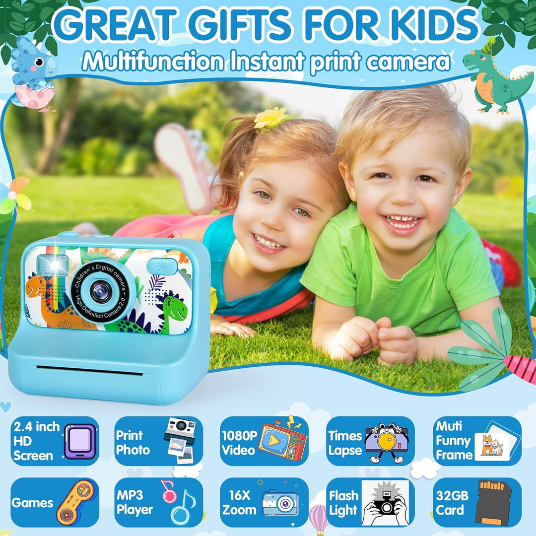 Sofortbildkamera Kinder, 1080p Kinderkamera Sofortbildkamera Mit 32g Karte,Druckpapier &amp; Farbigen St