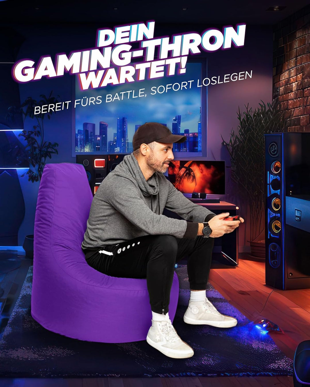 PATCH HOME Gamer Sessel mit Reissverschluss Lounge Kissen Sitzsack Sitzkissen Bean Bag In & Outdoor