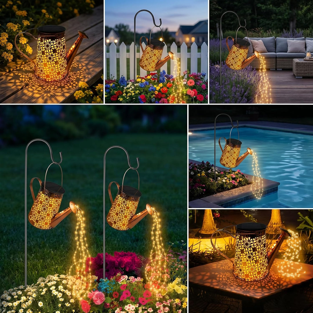 FLSEPAMB 2 Stück Solar Giesskanne mit Lichterkette Aussen Gartendeko, IP65 LED Solar Giesskanne mit