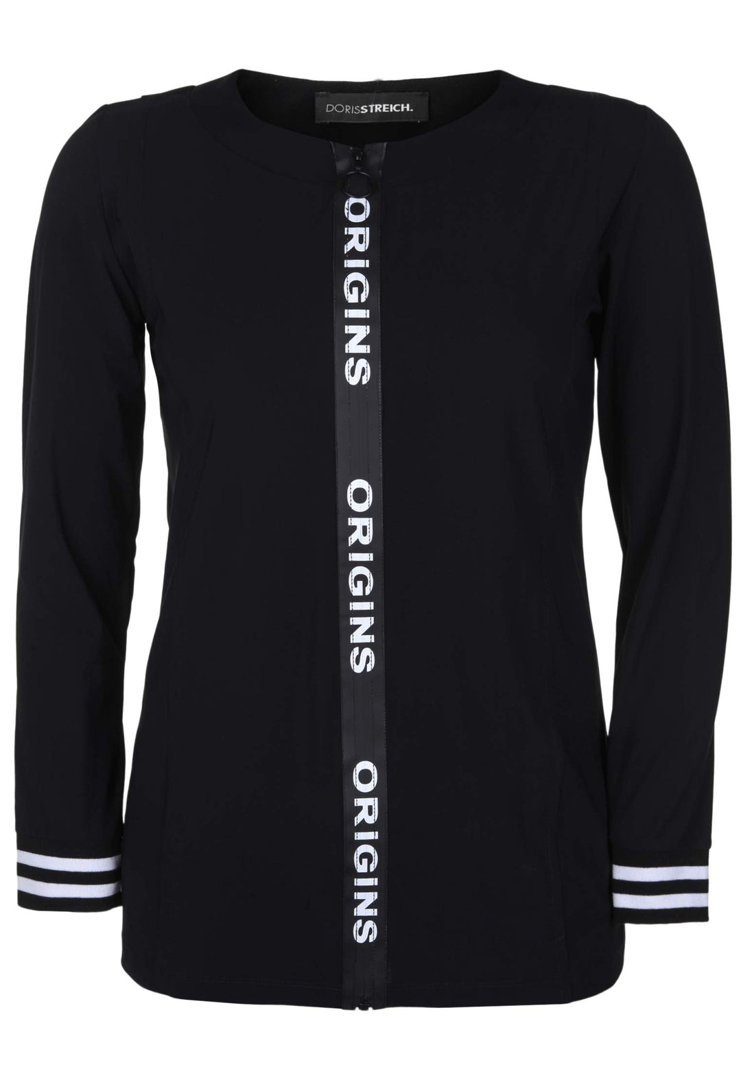 Doris Streich Damen Jacke mit Wording-Zipper Dekorative Nähte