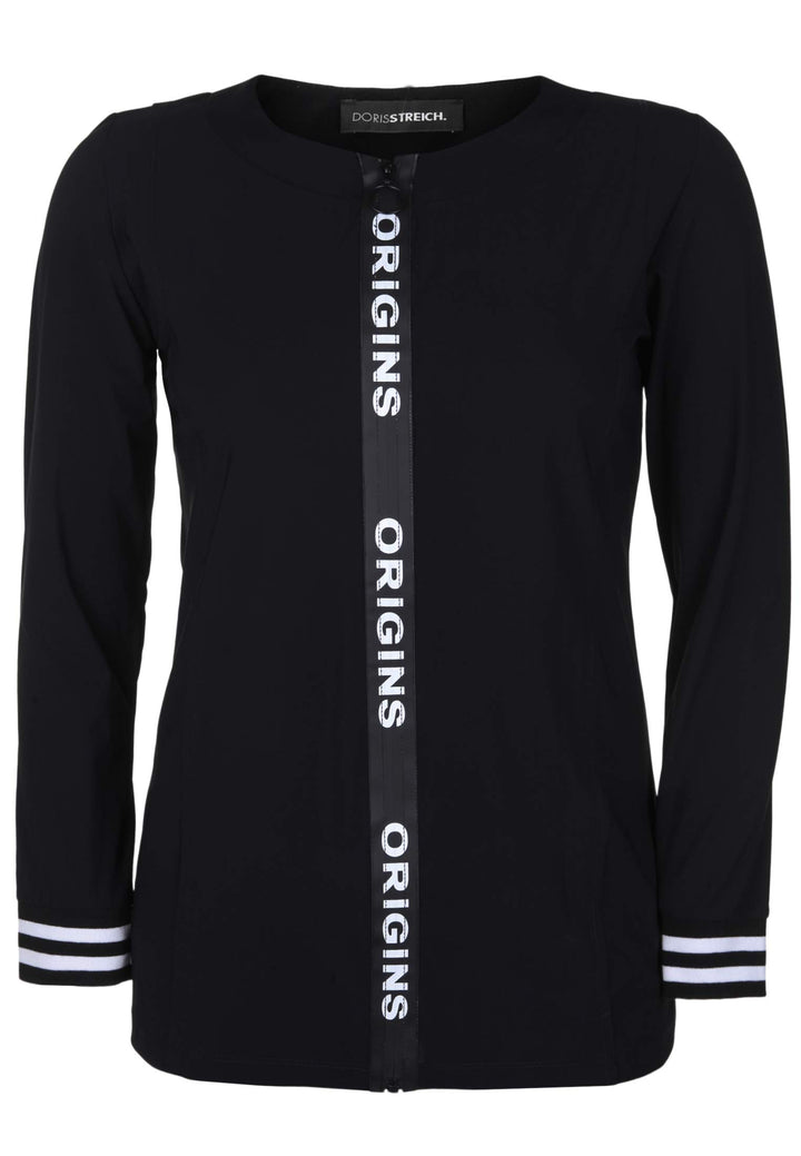 Doris Streich Damen Jacke mit Wording-Zipper Dekorative Nähte