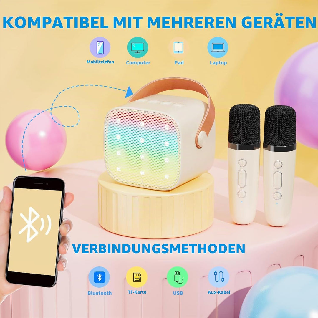 Karaoke Maschine Kinder Mini Karaoke Maschine mit 1 Mikrofon Bluetooth-Lautsprecher mit LED-Lichtern