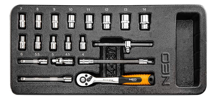 NEO TOOLS Steckschlüssel 1/4, 19-er Set, 19-er Set
