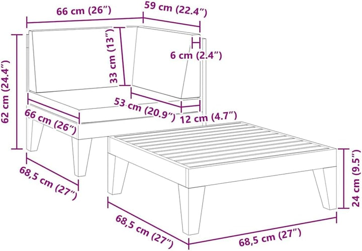 vidaXL Akazienholz Massiv Gartenmöbel 2-TLG. mit Auflagen Ecksofa Tisch Sofa Lounge Sitzgruppe Garte
