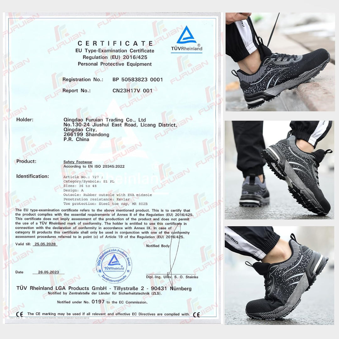 Furuian Sicherheitsschuhe Herren Arbeitsschuhe Herren Damen Leicht Sportlich Atmungsaktiv Schutzschu