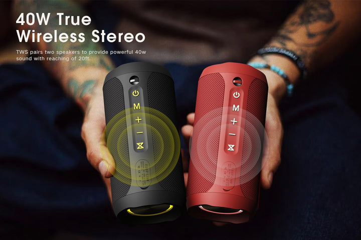 EDUPLINK Bluetooth Lautsprecher IPX7 Wasserdicht, 20W mit Bass - Tragbare LED Musikbox, 20h Akku, TF