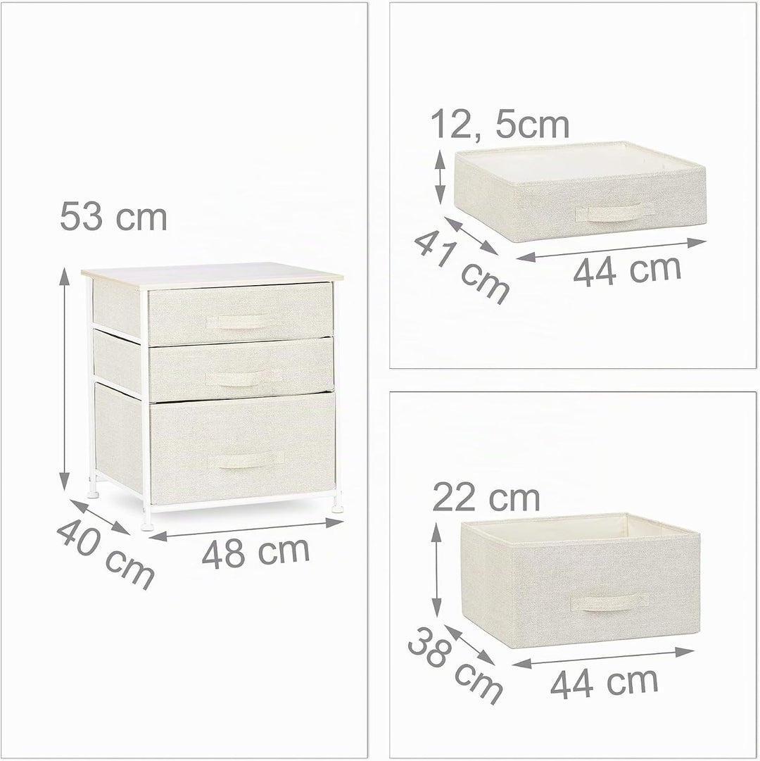 Relaxdays Regalsystem, 3 Stoff-Schubladen, universale Schubladenbox, Metall und Holz, HxBxT: 53 x 48