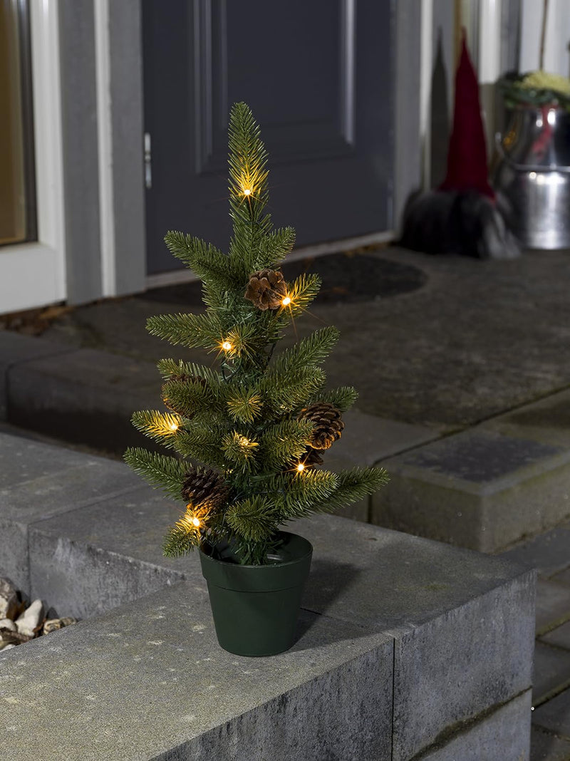Konstsmide 3780-100 LED Weihnachtsbaum mit Tannenzapfen und Topf / für Aussen (IP44) / Batteriebetri
