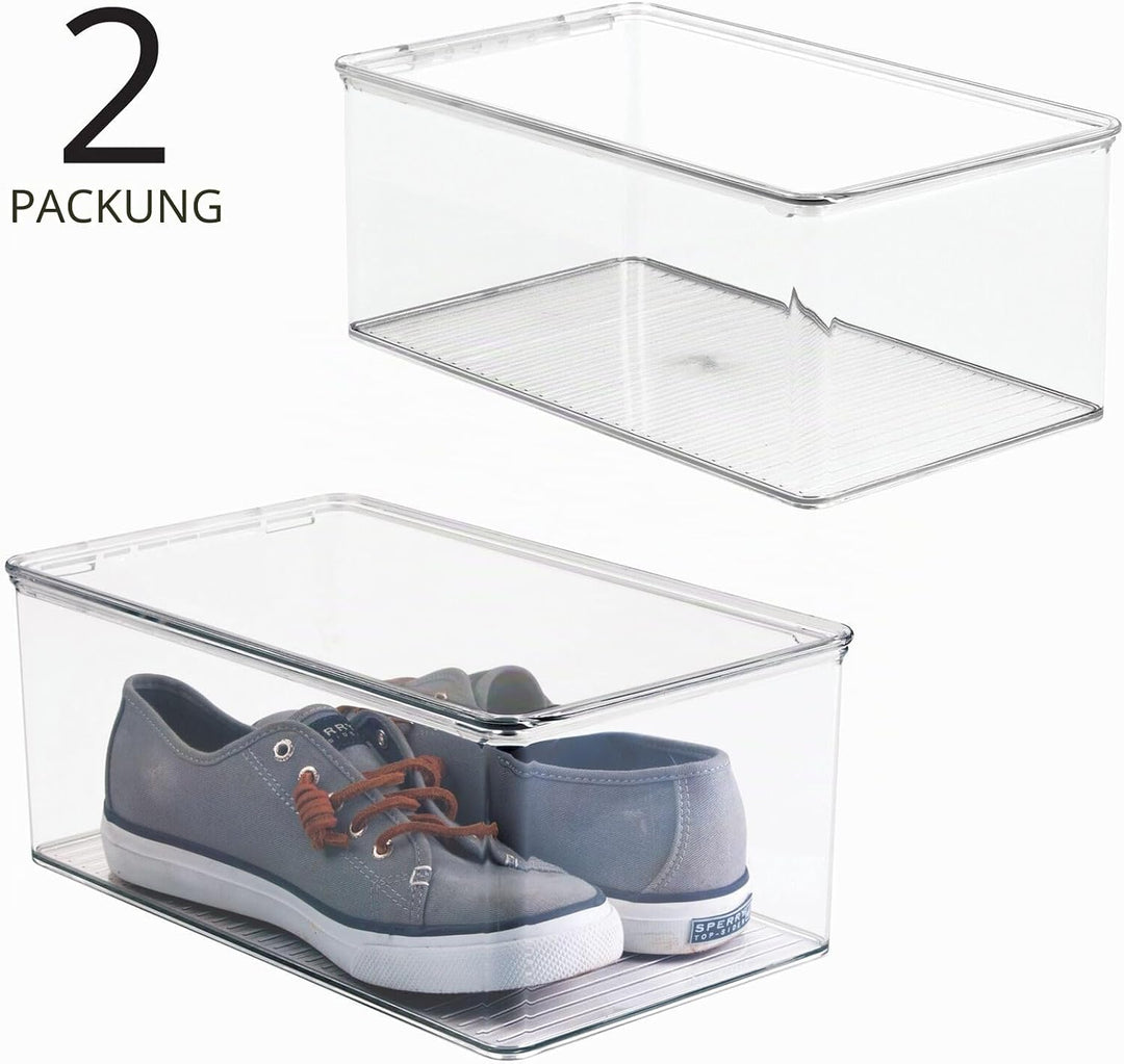 mDesign 2er-Set stapelbarer Schuhkasten mit Deckel – praktischer Schuhkarton aus Kunststoff – ideal