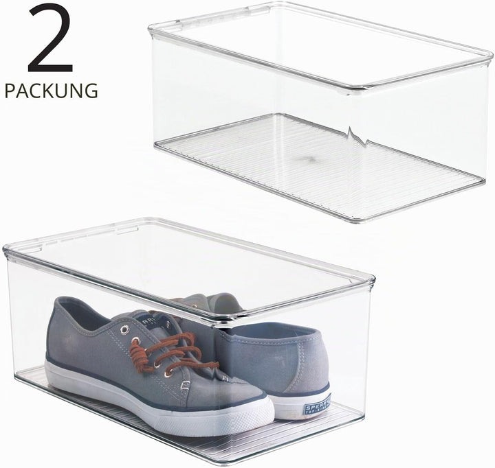 mDesign 2er-Set stapelbarer Schuhkasten mit Deckel – praktischer Schuhkarton aus Kunststoff – ideal