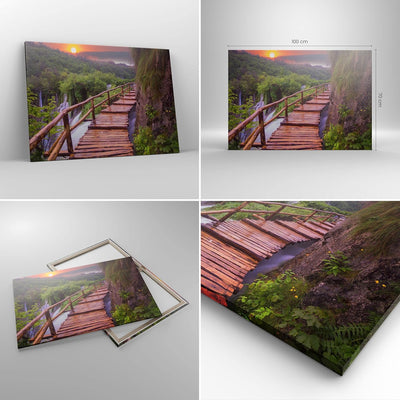 Bilder auf Leinwand 100x70cm Leinwandbild mit Rahmen Park Natur Wasser Gross Wanddeko Bild Schlafzim