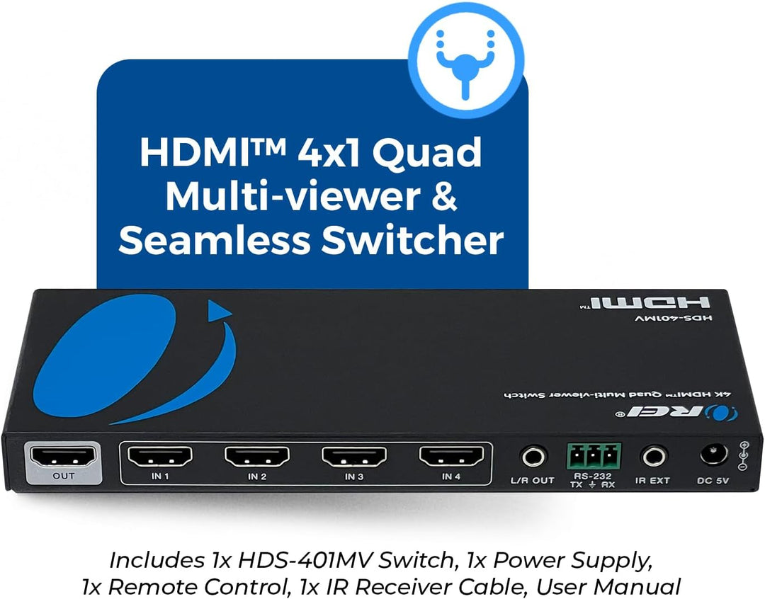 Orei Quad Multi HDMI Viewer 4 in 1 Out HDMI Switcher 4 Ports Seamless Switcher und IR Remote Support