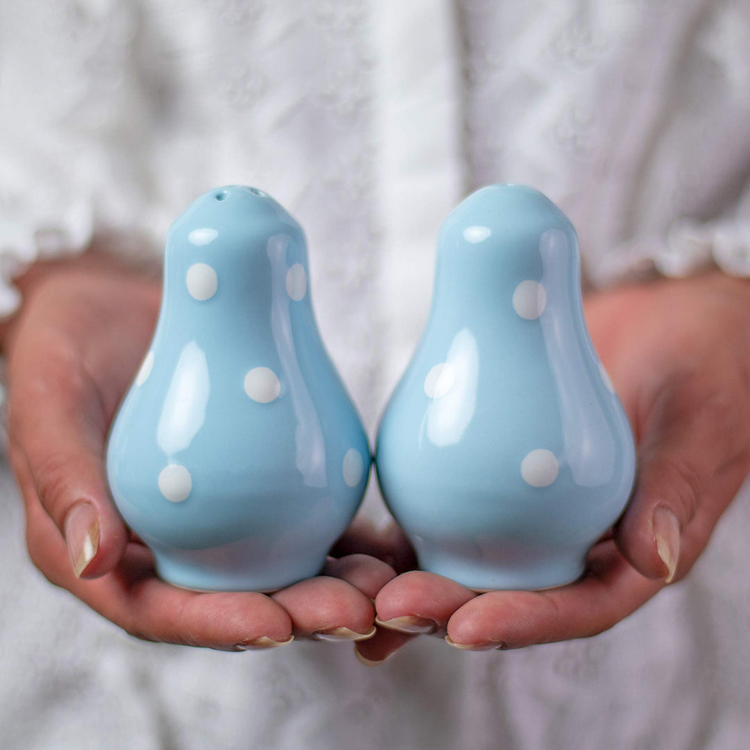 City to Cottage® - Salzstreuer und Pfefferstreuer Set | Hellblau und Weiss | Polka Dots | Handgemach