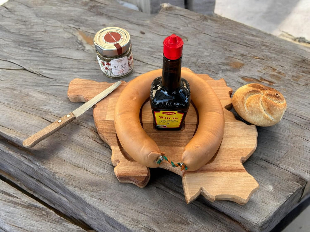 Saarlandbrett Frühstücksbrettchen aus Holz, Legendärer Lyoner-Maggi Style, für Saarländer, Lusitge G