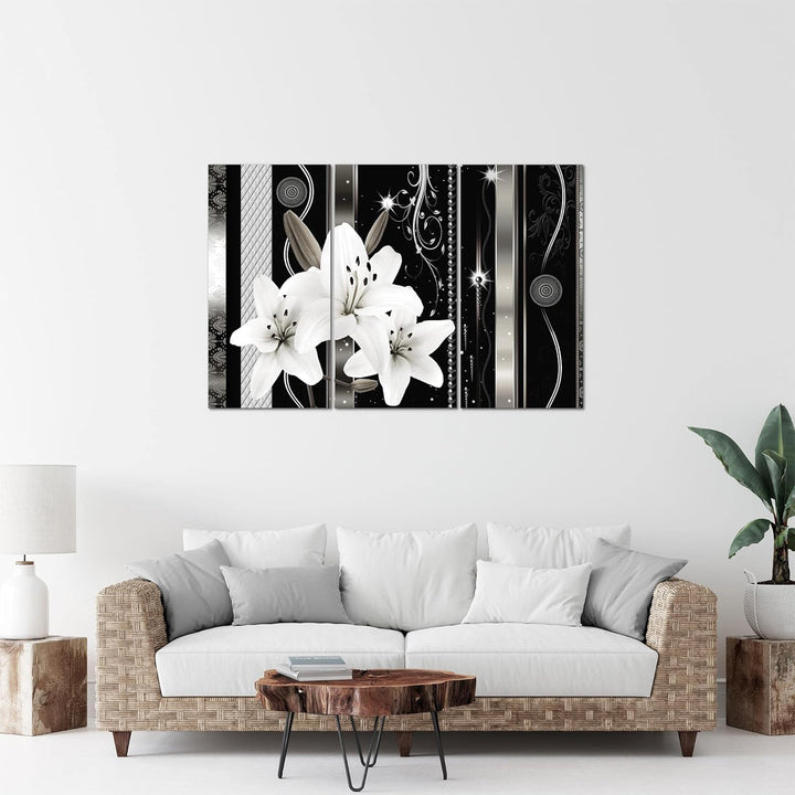 Runa Art Wandbilder Blumen Lilien Bild XXL Wohnzimmer Schlafzimmer Grau Abstrakt 120 x 80 cm 3 Teili