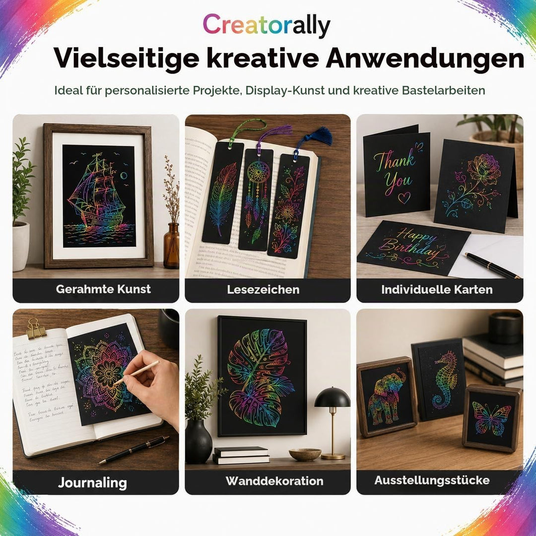 Kratzpapier A4, Bastelpapier für Laser Gravur, Regenbogen 50 Blatt Zum Kinder Zeichnen, Kunstbedarf,