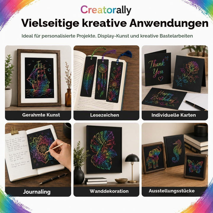 Kratzpapier A4, Bastelpapier für Laser Gravur, Regenbogen 50 Blatt Zum Kinder Zeichnen, Kunstbedarf,