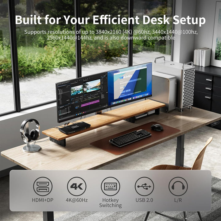 TESmart Dual Monitor 2x2 HDMI+DisplayPort KVM Switch 4K@60Hz 4:4:4 Ultra HD 2 PC 2 Monitor Switch mi