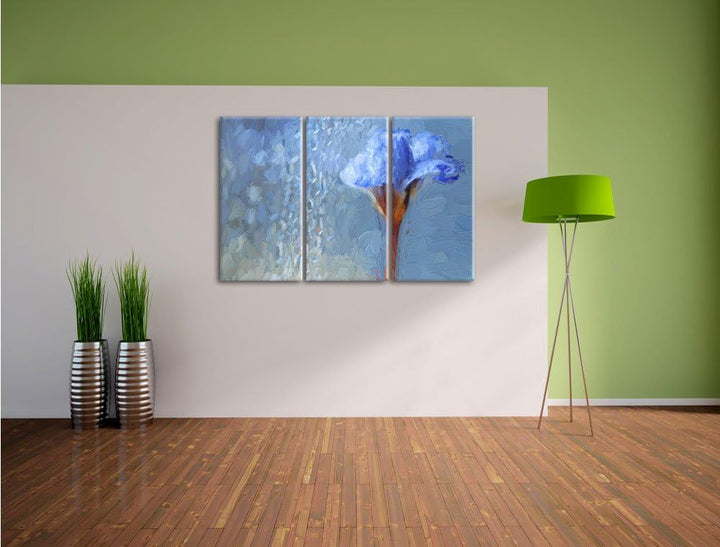Pixxprint Frühlingsblume Tautropfen / 3-Teilig/Gesamtmass 120cm Leinwandbild bespannt auf Holzrahmen