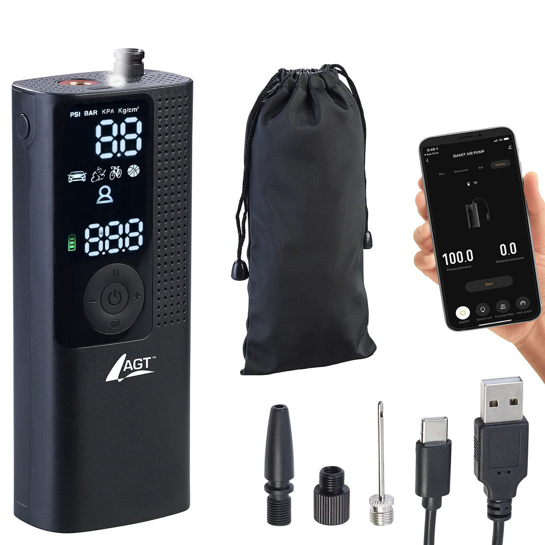 AGT Akku Kompressor: Smarte Akku-Luftpumpe mit OLED-Display; bis 120 psi; Bluetooth und App (Auto Lu