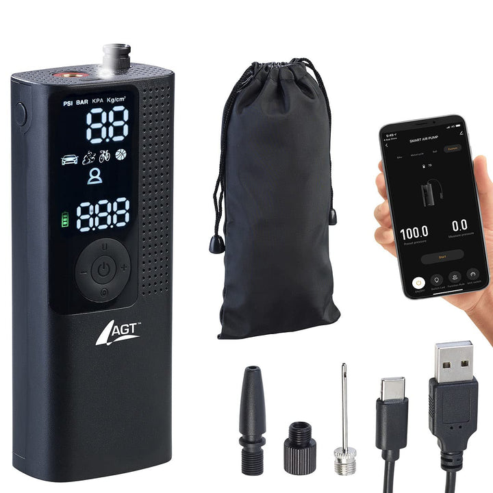 AGT Akku Kompressor: Smarte Akku-Luftpumpe mit OLED-Display; bis 120 psi; Bluetooth und App (Auto Lu