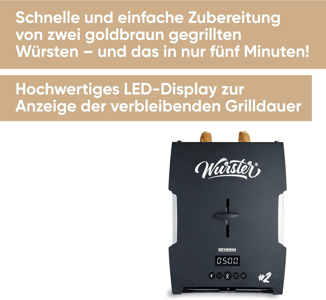 SEVERIN WURSTER, perfekt gebräunte Würstchen auf Knopfdruck in nur 5 Minuten, ohne Zugabe von Fremdf