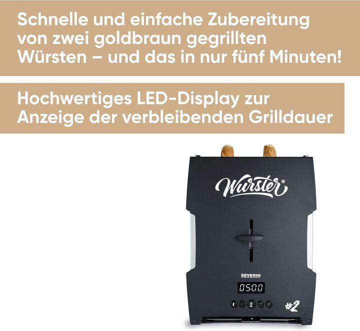 SEVERIN WURSTER, perfekt gebräunte Würstchen auf Knopfdruck in nur 5 Minuten, ohne Zugabe von Fremdf
