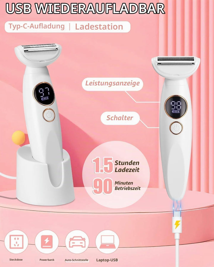 Rasierer Damen, 5-in-1 Intimrasierer für Frauen, Damenrasierer Elektrisch, mit USB-Ladestation, Rasi