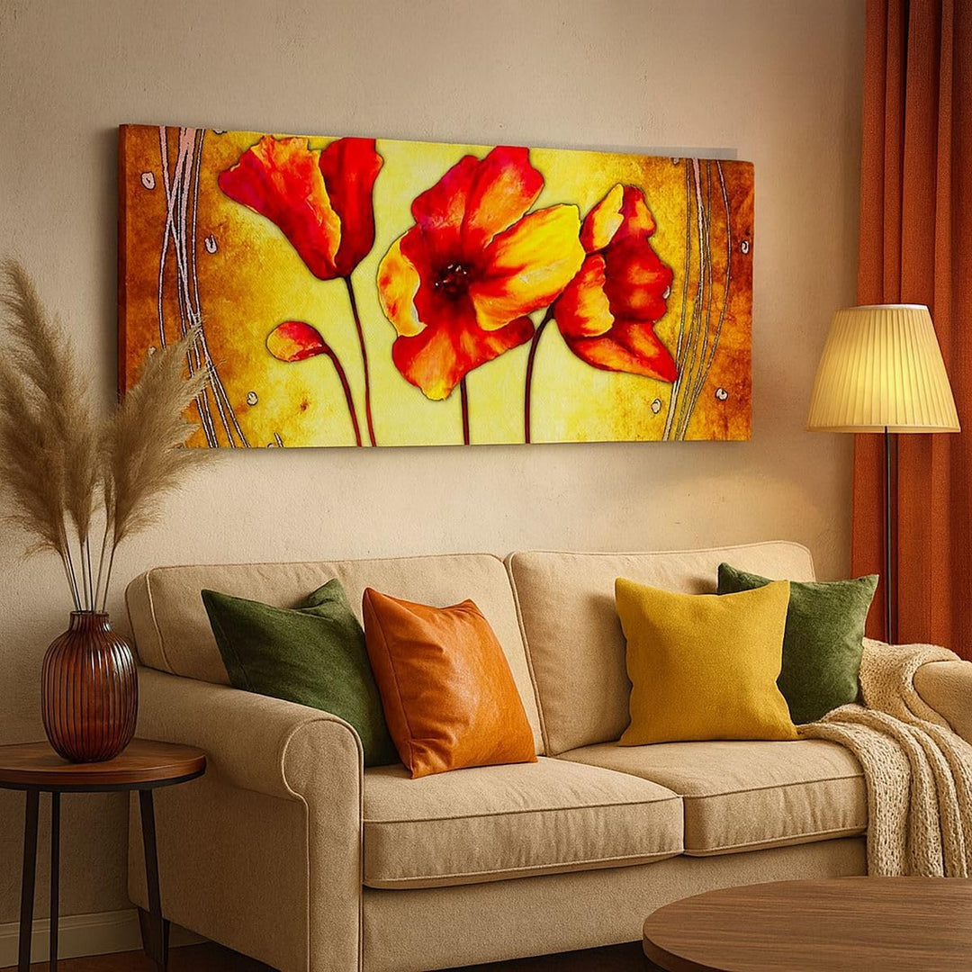 Wandbilder Dekoration Wohnzimmer Blumen Schilder Stiel Linien Panorama Bilder auf Leinwand 120x50cm