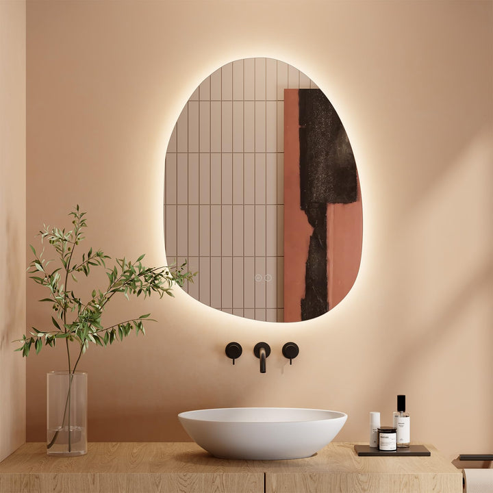 Dripex Badezimmerspiegel Led Badspiegel, Asymmetrisch, Touch-Schalter, Dimmbar, 3 Lichtfarbe Einstel