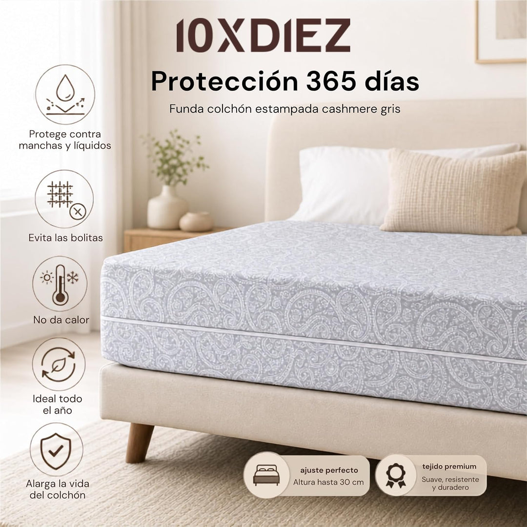 10XDIEZ – Matratzenschoner für Bett 90 cm – 90 x 190 cm Kaschmir – vollständiger Schutz Lit de 90 cm