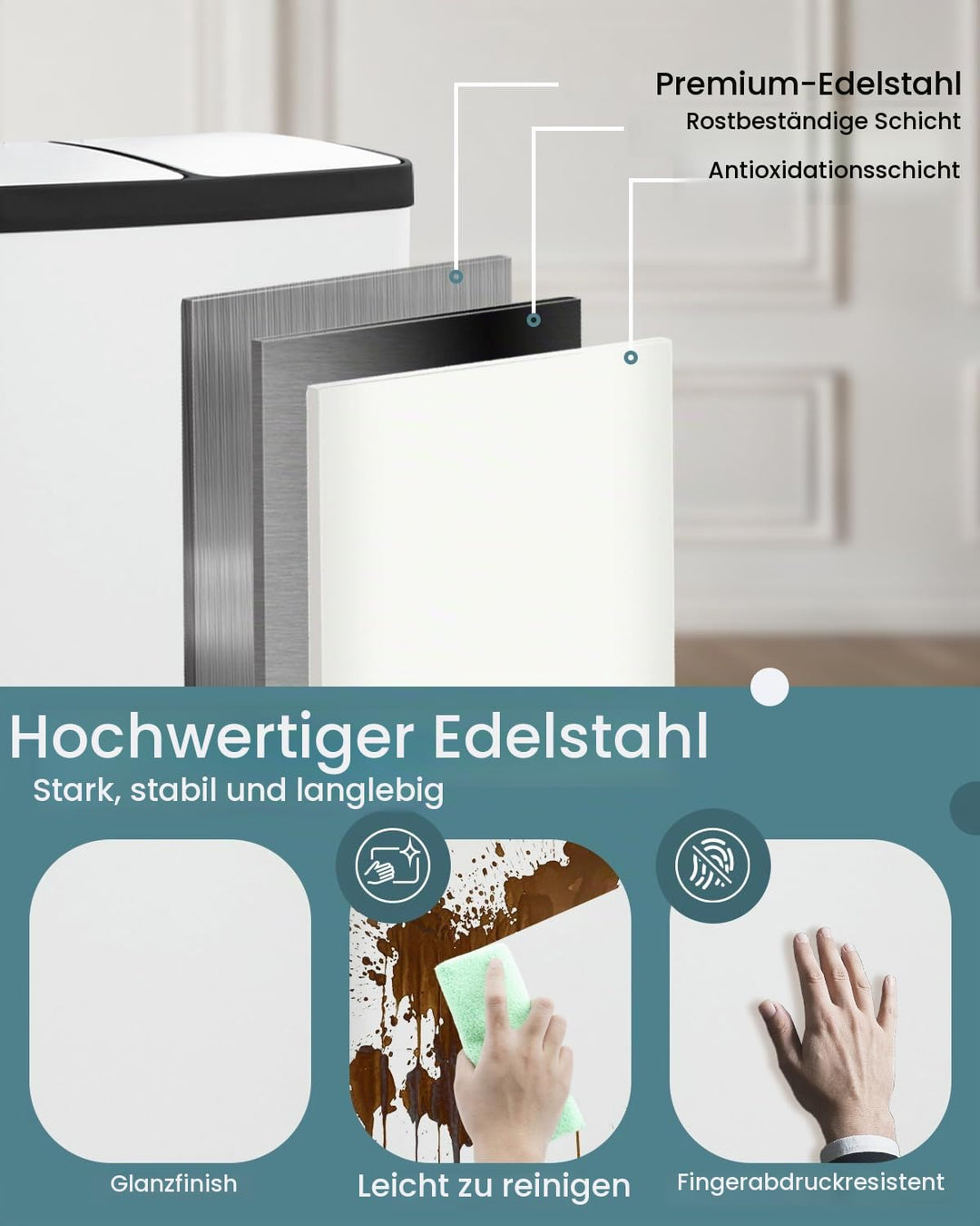 Mülleimer 2 fächer 40 liter,Mülleimer 2x20l,Mülltrennsystem 40l,Doppelmülleimer,Treteimer für Recycl