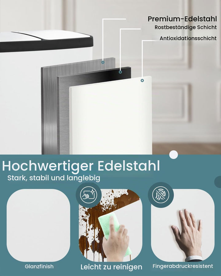 Mülleimer 2 fächer 40 liter,Mülleimer 2x20l,Mülltrennsystem 40l,Doppelmülleimer,Treteimer für Recycl