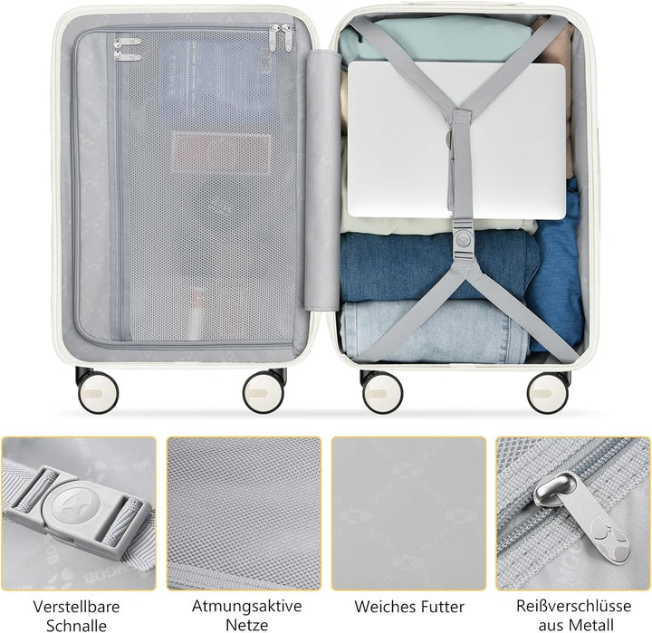 MGOB Koffer Mittelgross Hartschalen Erweiterbar in Polycarbonat Reisekoffer mit 4 Rollen und Haken |