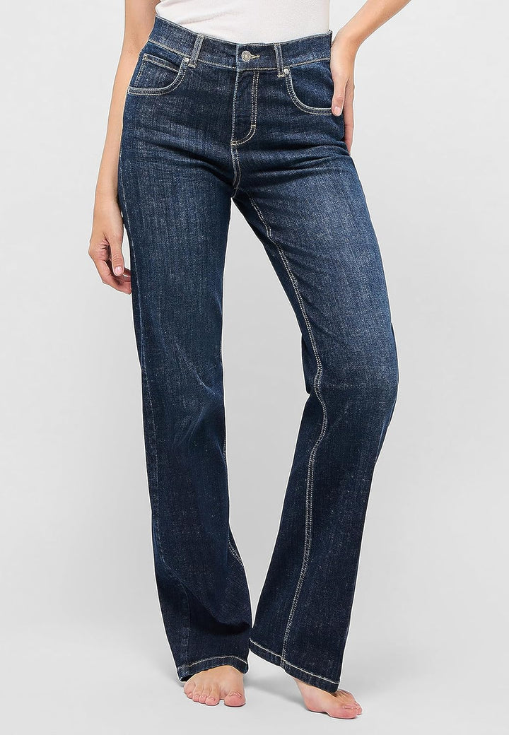 ANGELS Schlagjeans 5-Pocket-Jeans Lara mit Label-Applikationen 36W / 28L Dark Indigo Used, 36W / 28L