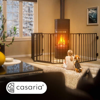CASARIA® Kaminschutzgitter mit Sicherheitstür Metall Ofenschutzgitter 306x77cm Kamingitter ohne Bohr