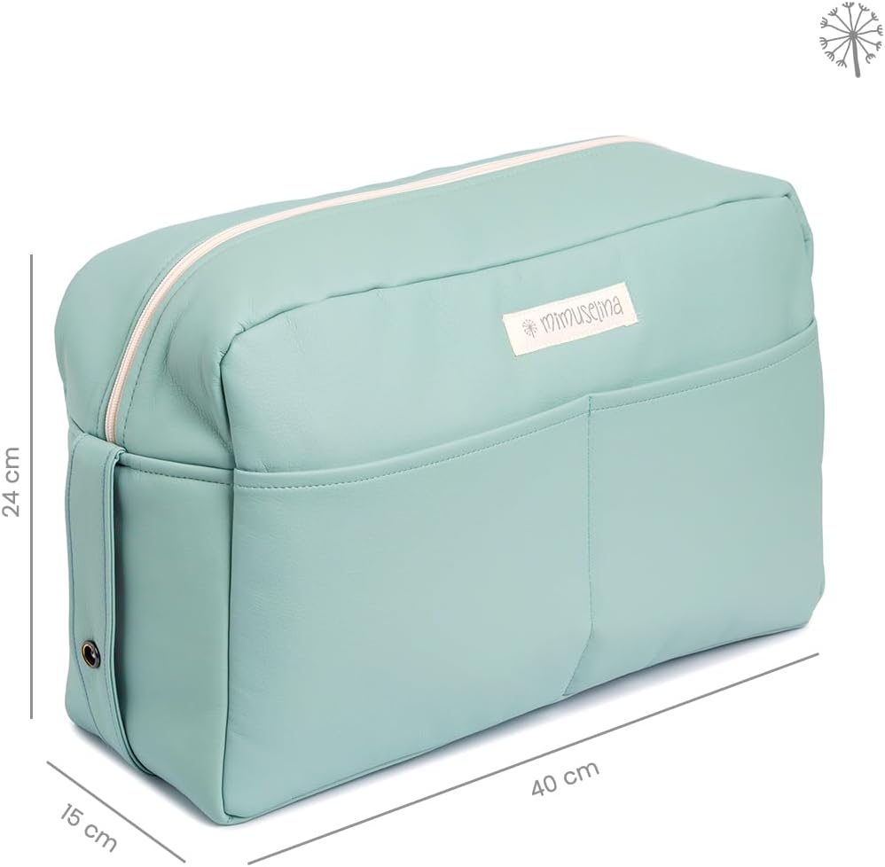 MIMUSELINA Kinderwagentasche aus Kunstleder | Grosse Kinderwagen Organizer Wasserdicht mit 7 Fächern