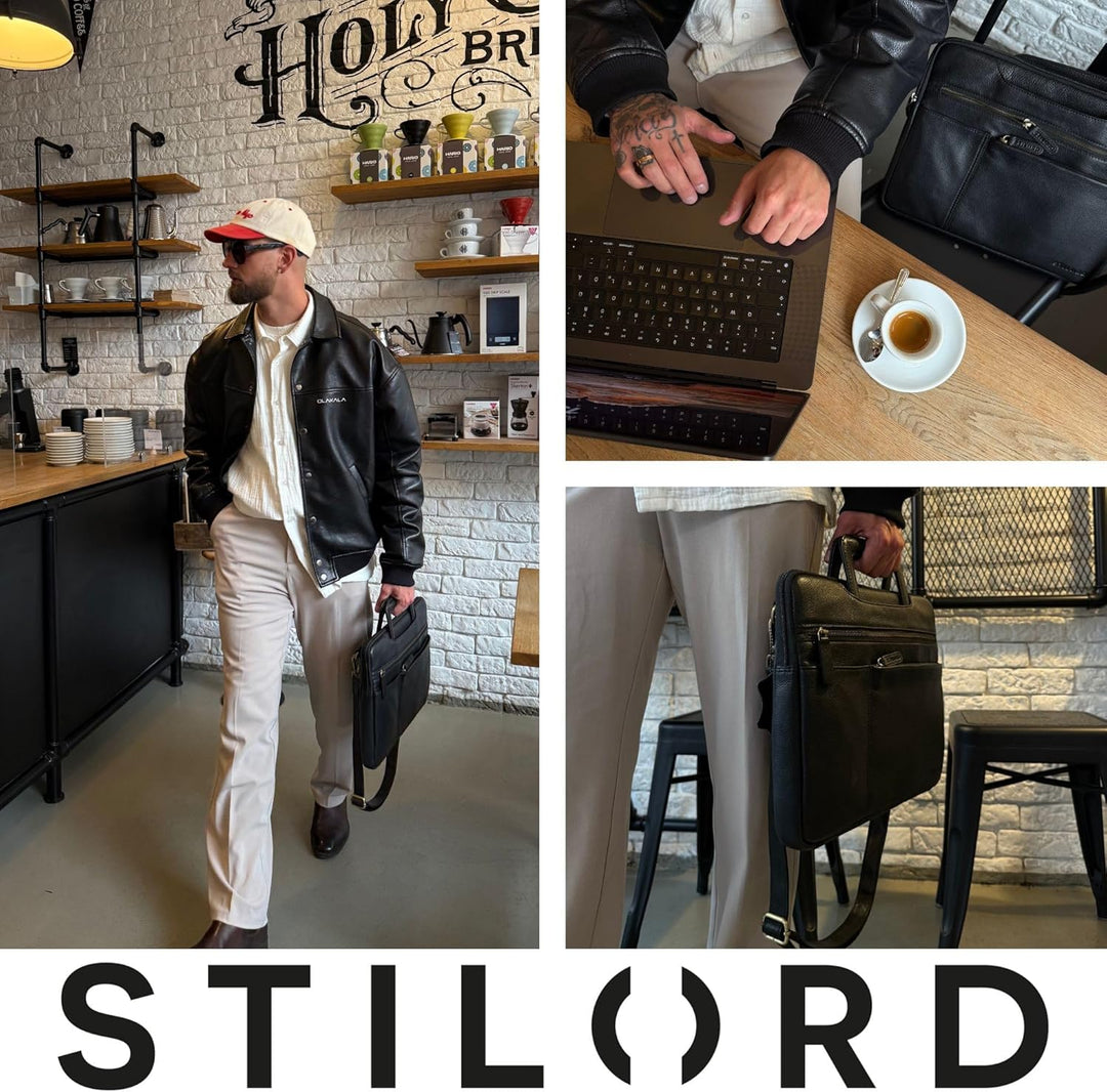 STILORD "Cole Vintage Laptoptasche 14 Zoll Leder Herren Schmal Laptophülle Echtleder Dokumententasch