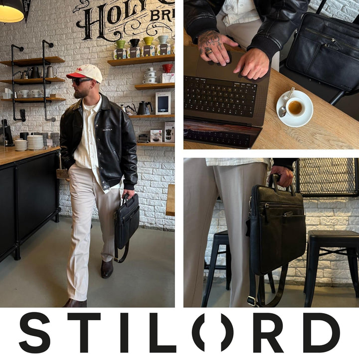 STILORD "Cole Vintage Laptoptasche 14 Zoll Leder Herren Schmal Laptophülle Echtleder Dokumententasch