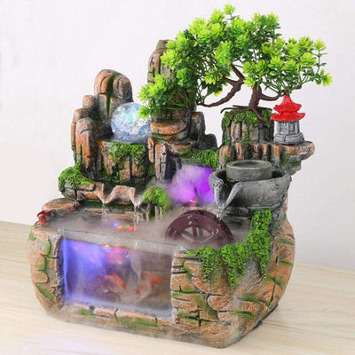 Zimmerbrunnen Feng Shui Brunnen Springbrunnen Steingarten Aquarium mit LED Kristallkugel und Zerstäu
