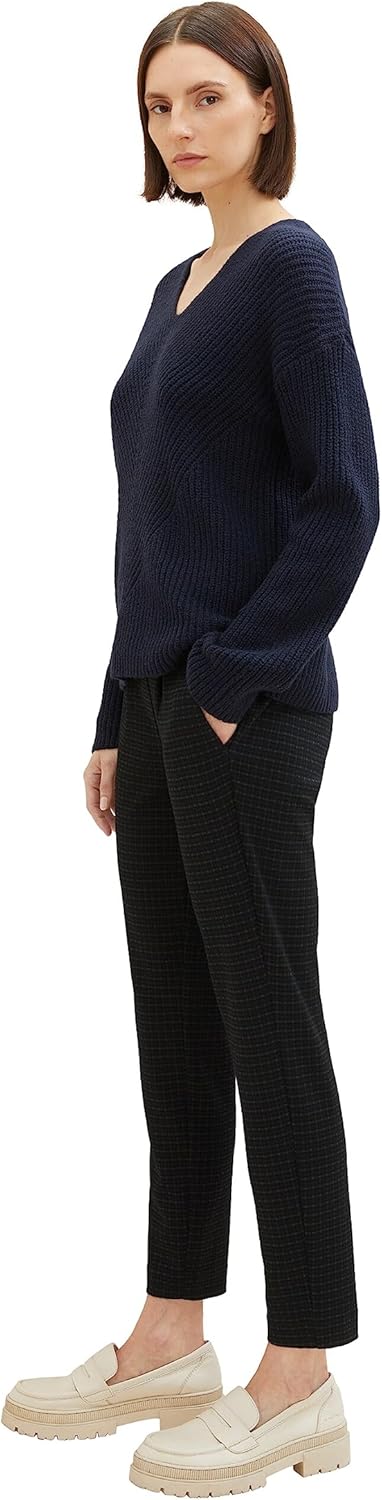 TOM TAILOR Damen Loose Fit Chino Hose 34W / 28L 19867 - Navy Check, 34W / 28L 19867 - Navy Check