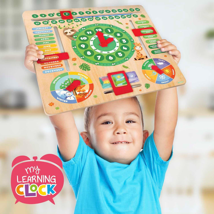 CRAZE My Learning Clock Animals ENGLISCHE SPRACHE - Lernuhr Kinder Holz, Kalenderuhr zum Lernen für