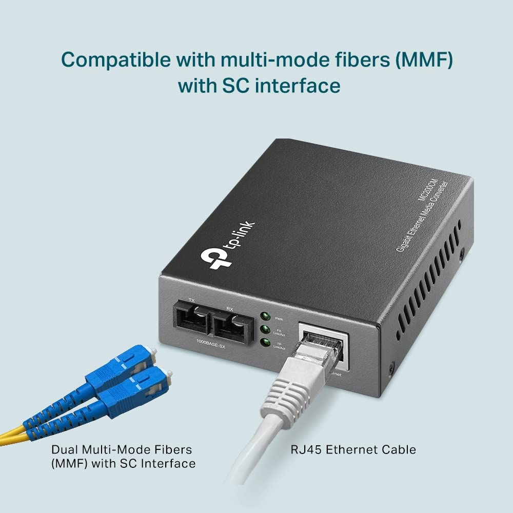 TP-Link MC200CM Gigabit-Ethernet-Medienkonverter, 2 SC-Glasfaseranschlüsse, 1 RJ45-Anschluss, Multim